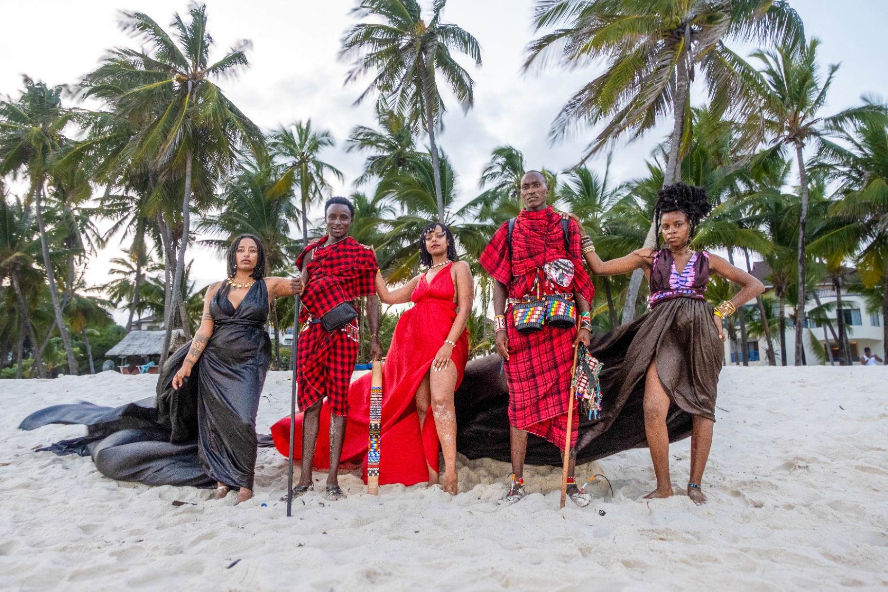 Flying dress group portrait on Diani Beach