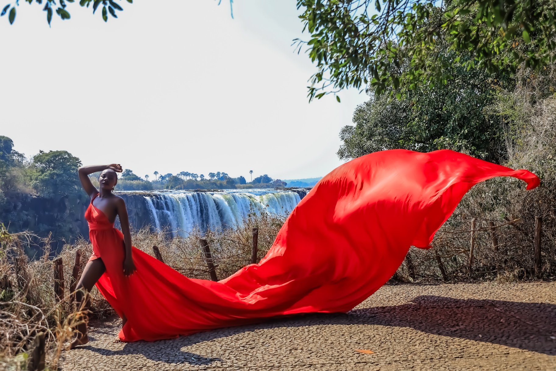 Flying dress photoshoot in Victoria Falls