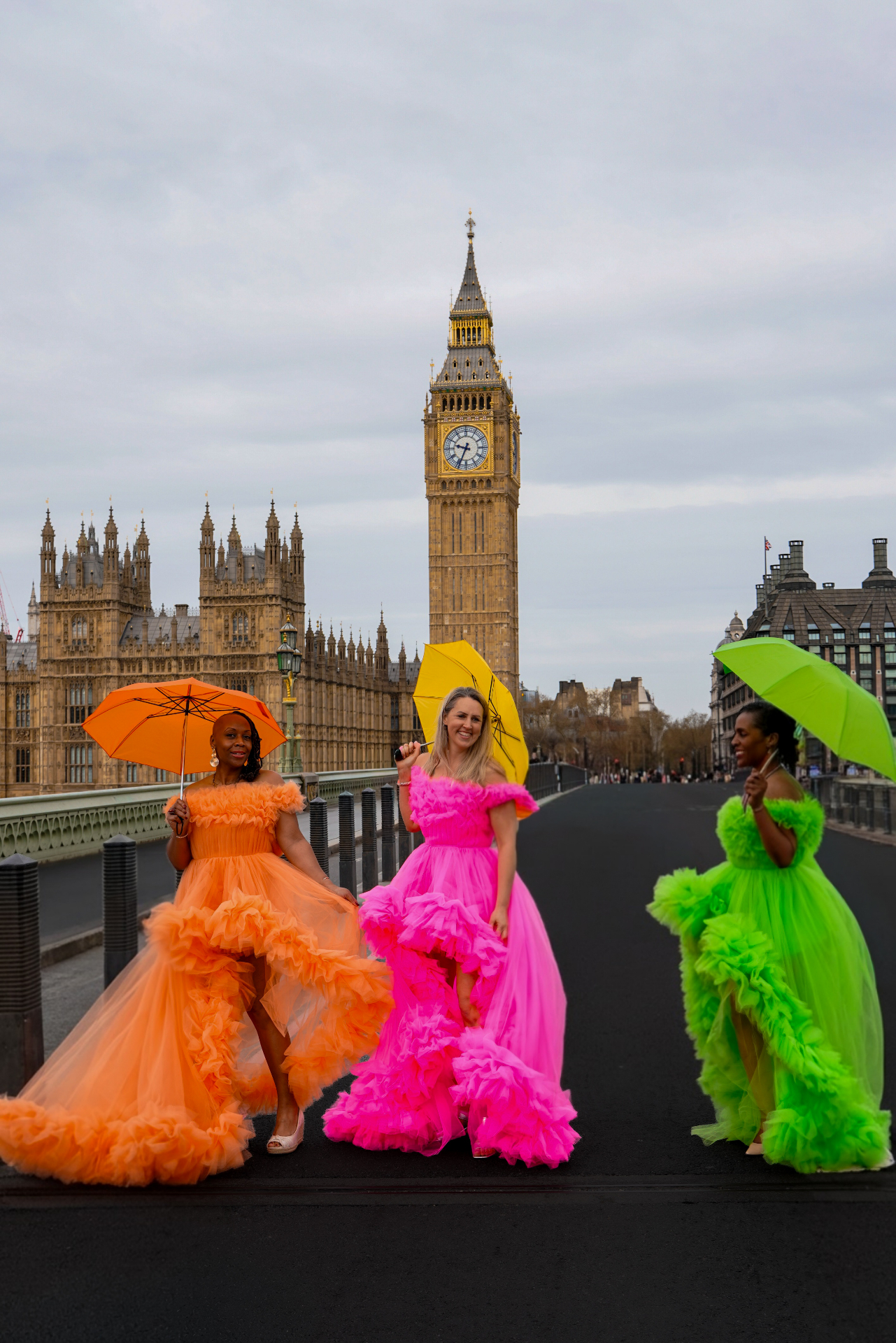 Flying dresses on Westminster Bridge
